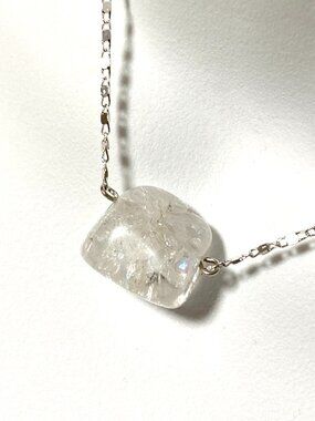 2/$20, Clear Crackle Quartz Short Necklace, Tumbled Gemstone & Stainless Chain